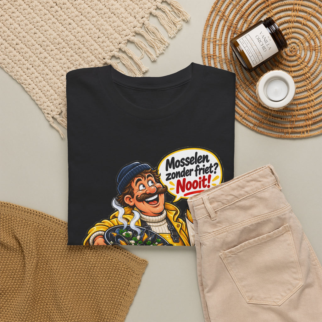 MOSSELEN ZONDER FRIET? NOOIT! Unisex T-shirt | Belgische Kust | VlaamseKracht®