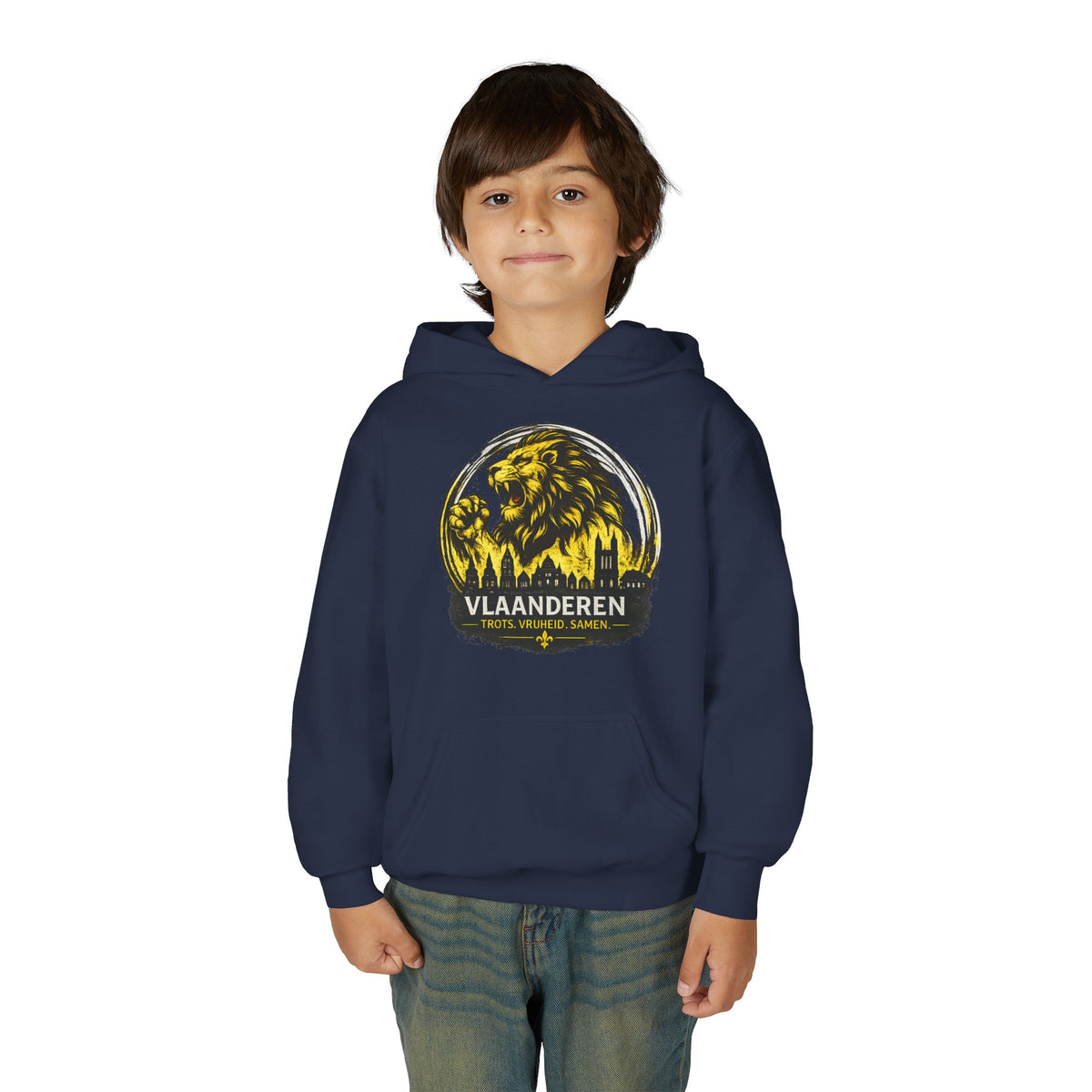 Premium Vlaamse Leeuw Youth Heavy Blend Hooded Sweatshirt | VlaamseKracht®