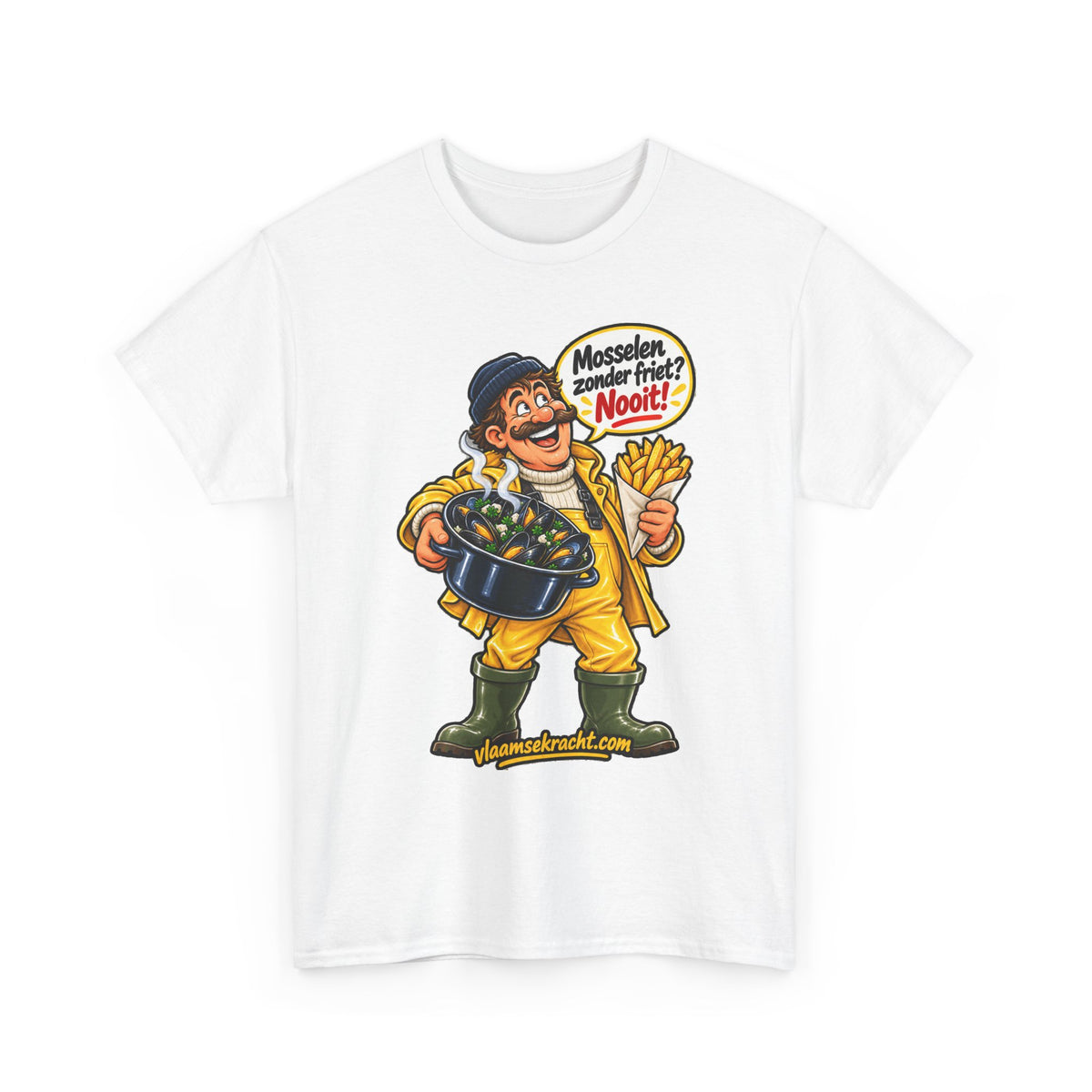 MOSSELEN ZONDER FRIET? NOOIT! Unisex T-shirt | Belgische Kust | VlaamseKracht®