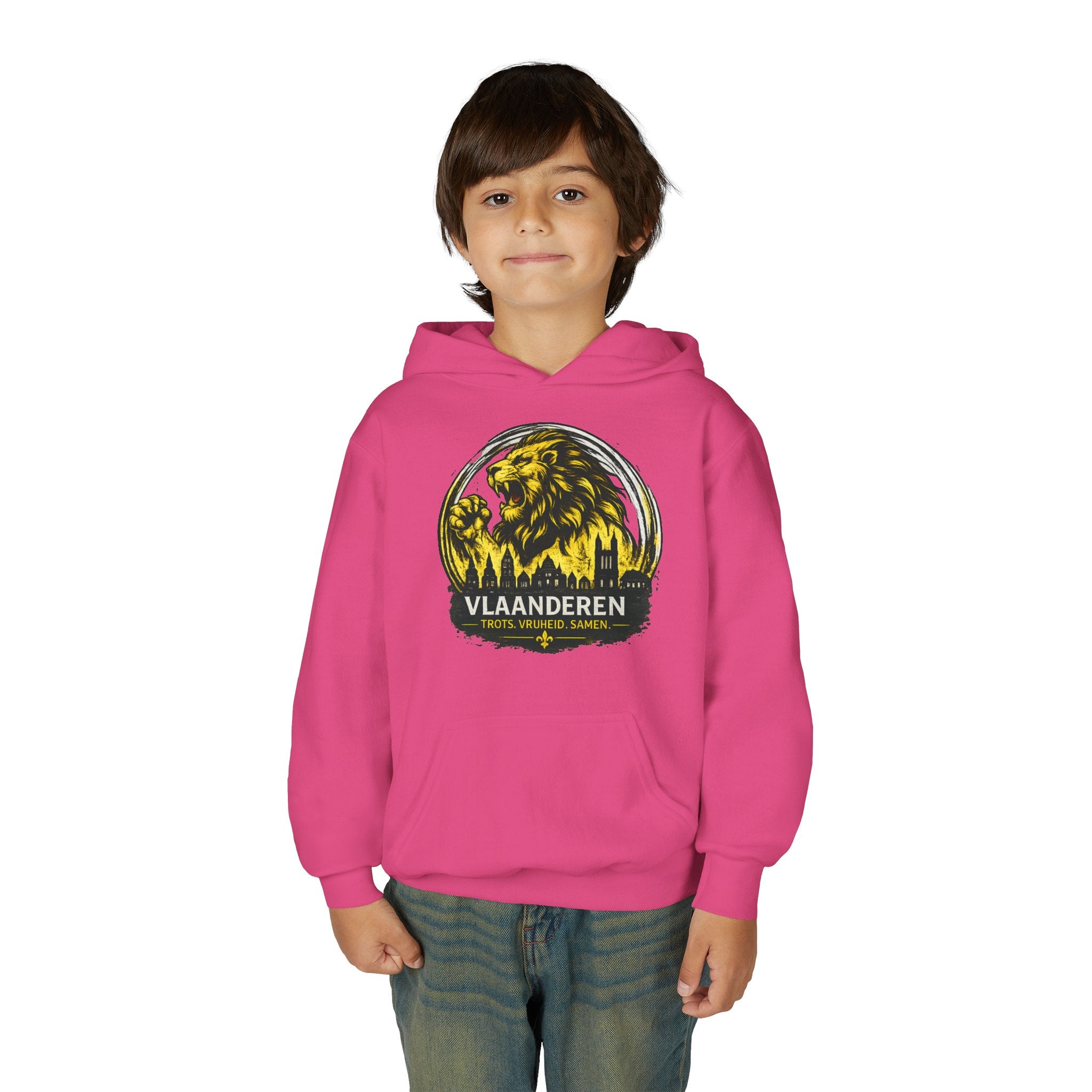 Premium Vlaamse Leeuw Youth Heavy Blend Hooded Sweatshirt | VlaamseKracht®