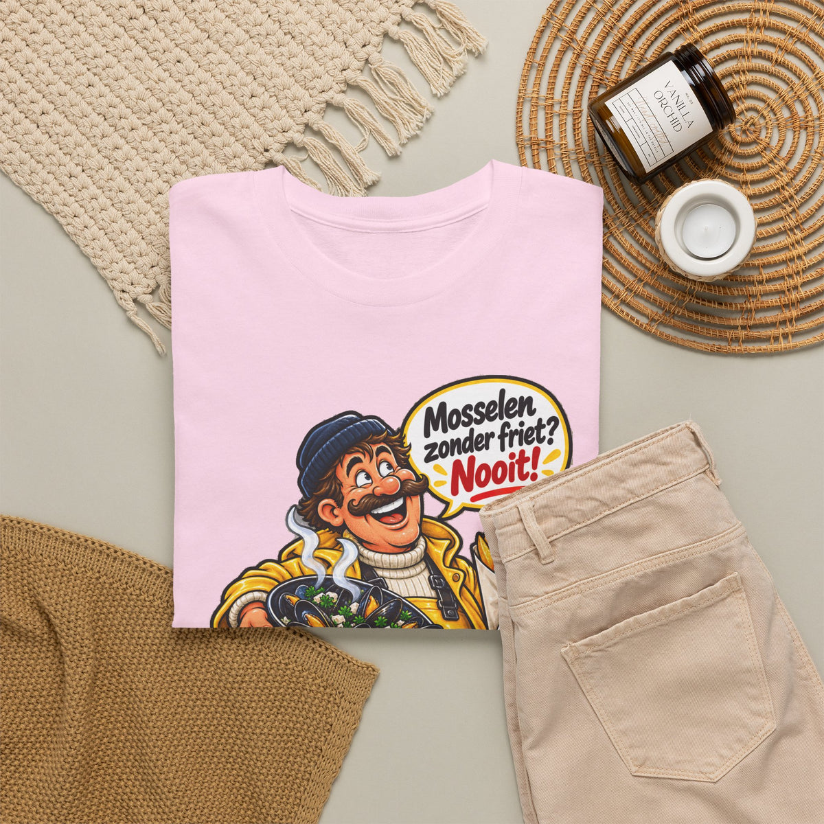 MOSSELEN ZONDER FRIET? NOOIT! Unisex T-shirt | Belgische Kust | VlaamseKracht®