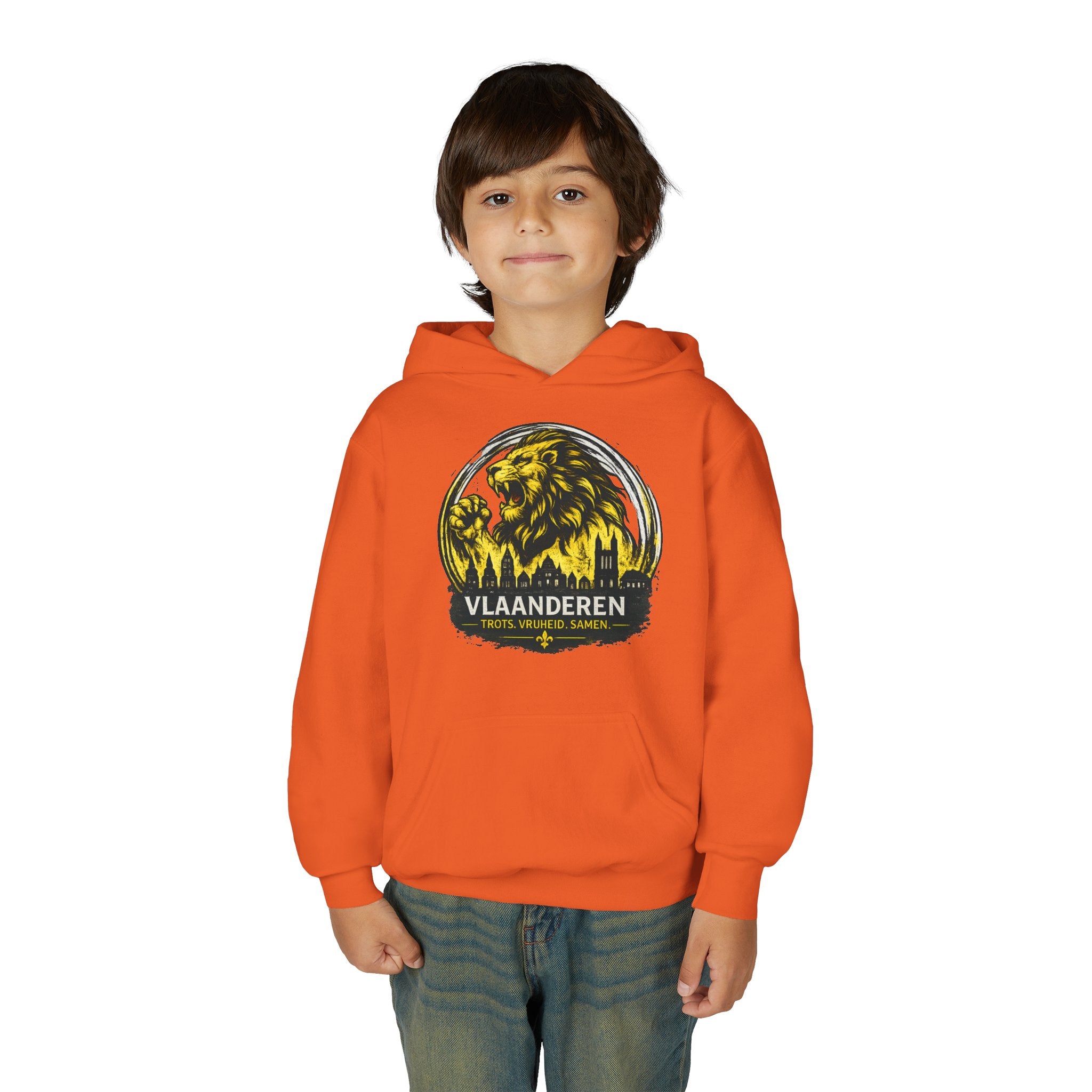 Premium Vlaamse Leeuw Youth Heavy Blend Hooded Sweatshirt | VlaamseKracht®