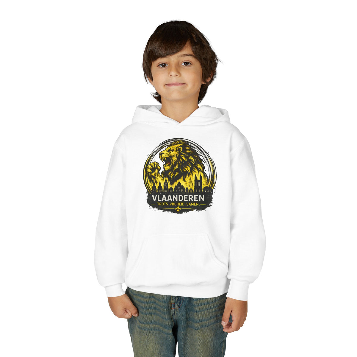 Premium Vlaamse Leeuw Youth Heavy Blend Hooded Sweatshirt | VlaamseKracht®