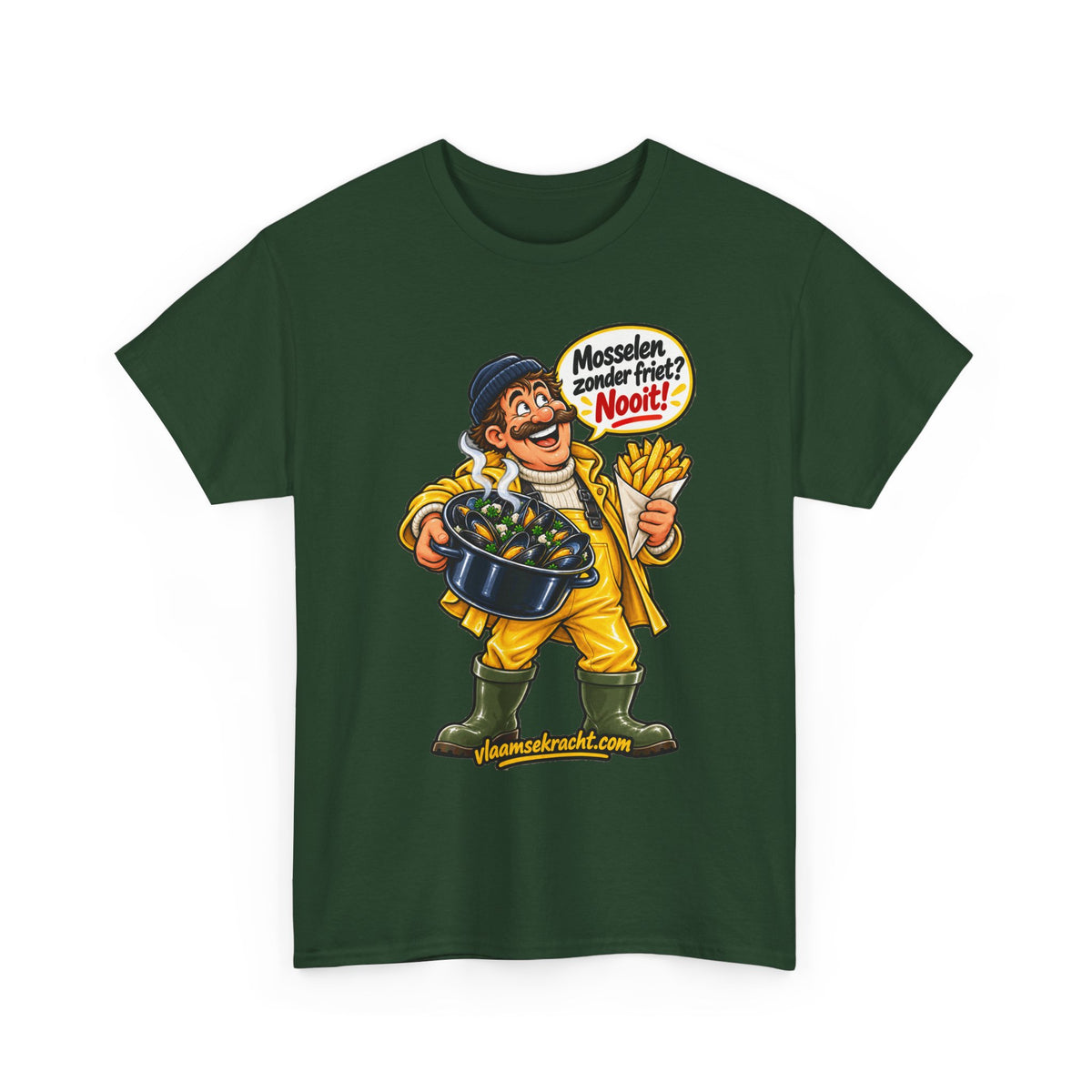 MOSSELEN ZONDER FRIET? NOOIT! Unisex T-shirt | Belgische Kust | VlaamseKracht®