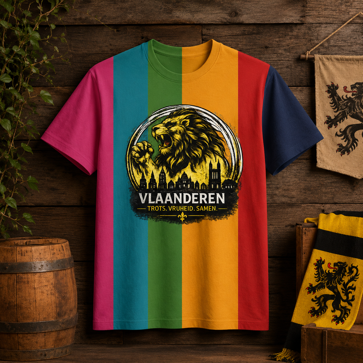 Vlaanderen T-Shirt – In Hart en Daad | Premium Vlaamse Leeuw | VlaamseKracht®
