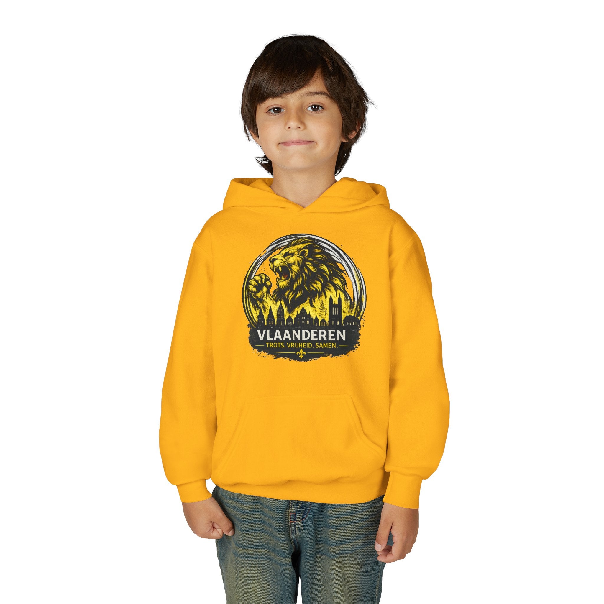 Premium Vlaamse Leeuw Youth Heavy Blend Hooded Sweatshirt | VlaamseKracht®