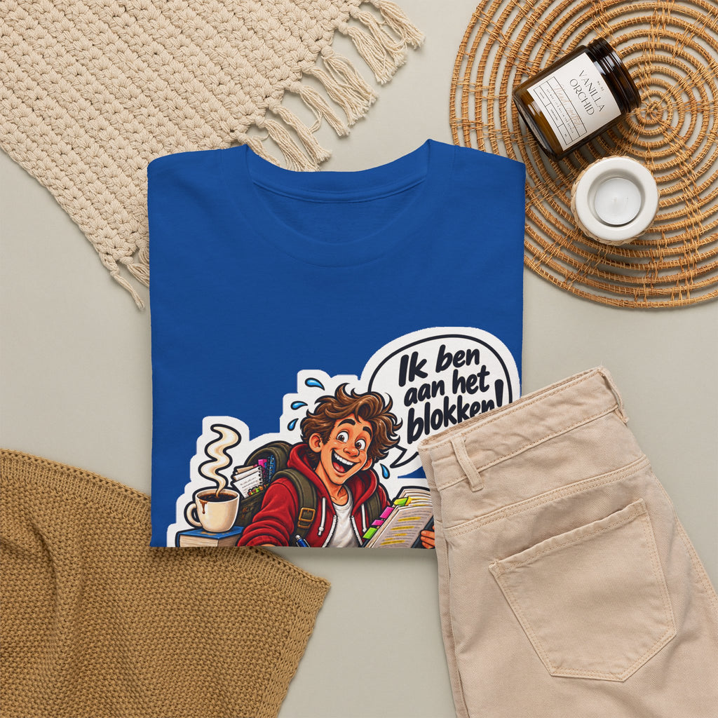 IK BEN AAN HET BLOKKEN! Unisex T-shirt | De Student | VlaamseKracht®
