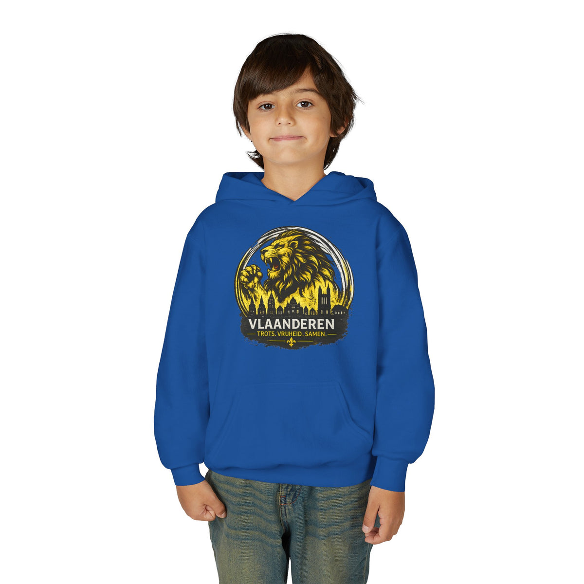 Premium Vlaamse Leeuw Youth Heavy Blend Hooded Sweatshirt | VlaamseKracht®