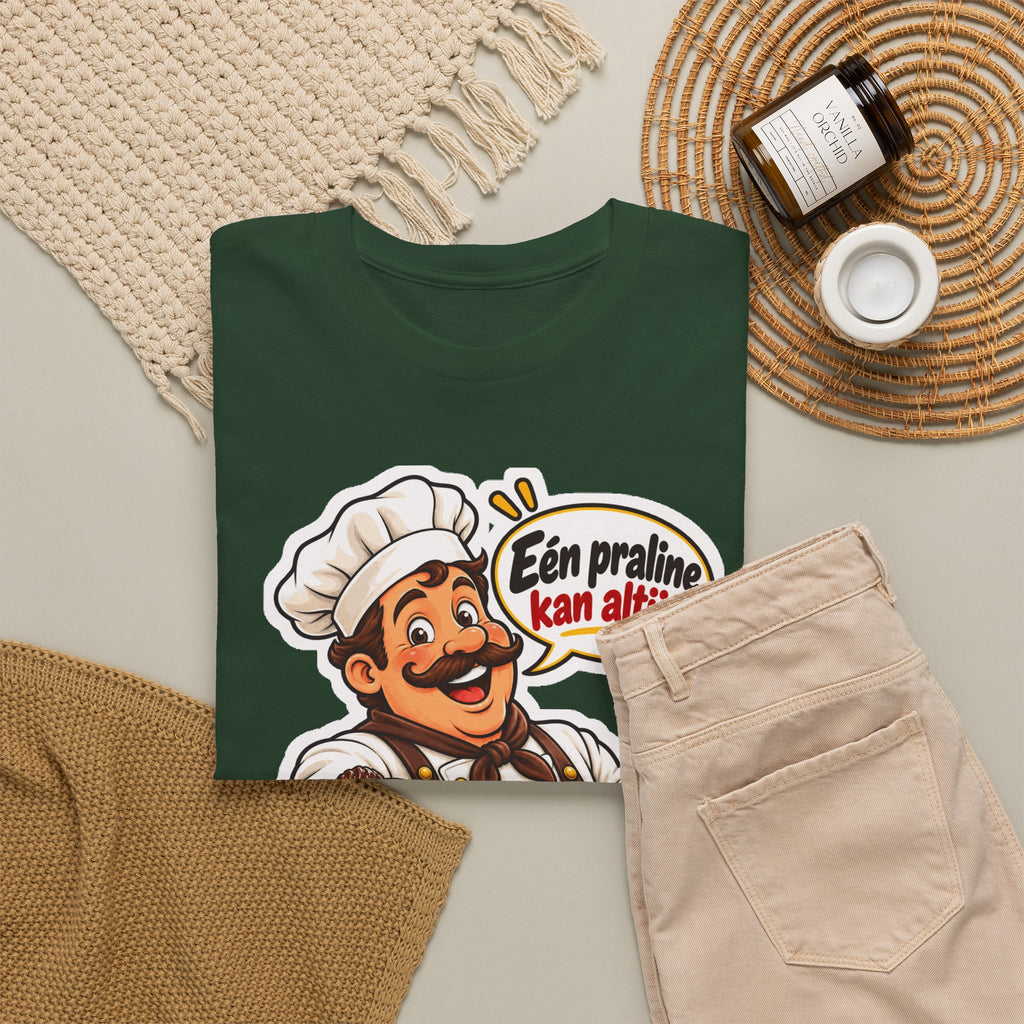 EÉN PRALINE KAN ALTIJD! Unisex T-shirt | Belgische Chocolade | VlaamseKracht®