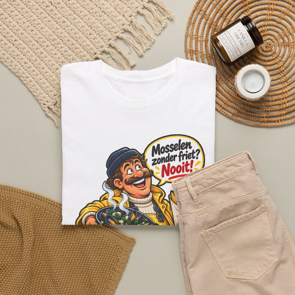MOSSELEN ZONDER FRIET? NOOIT! Unisex T-shirt | Belgische Kust | VlaamseKracht®