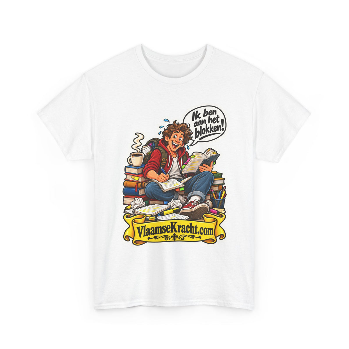 IK BEN AAN HET BLOKKEN! Unisex T-shirt | De Student | VlaamseKracht®