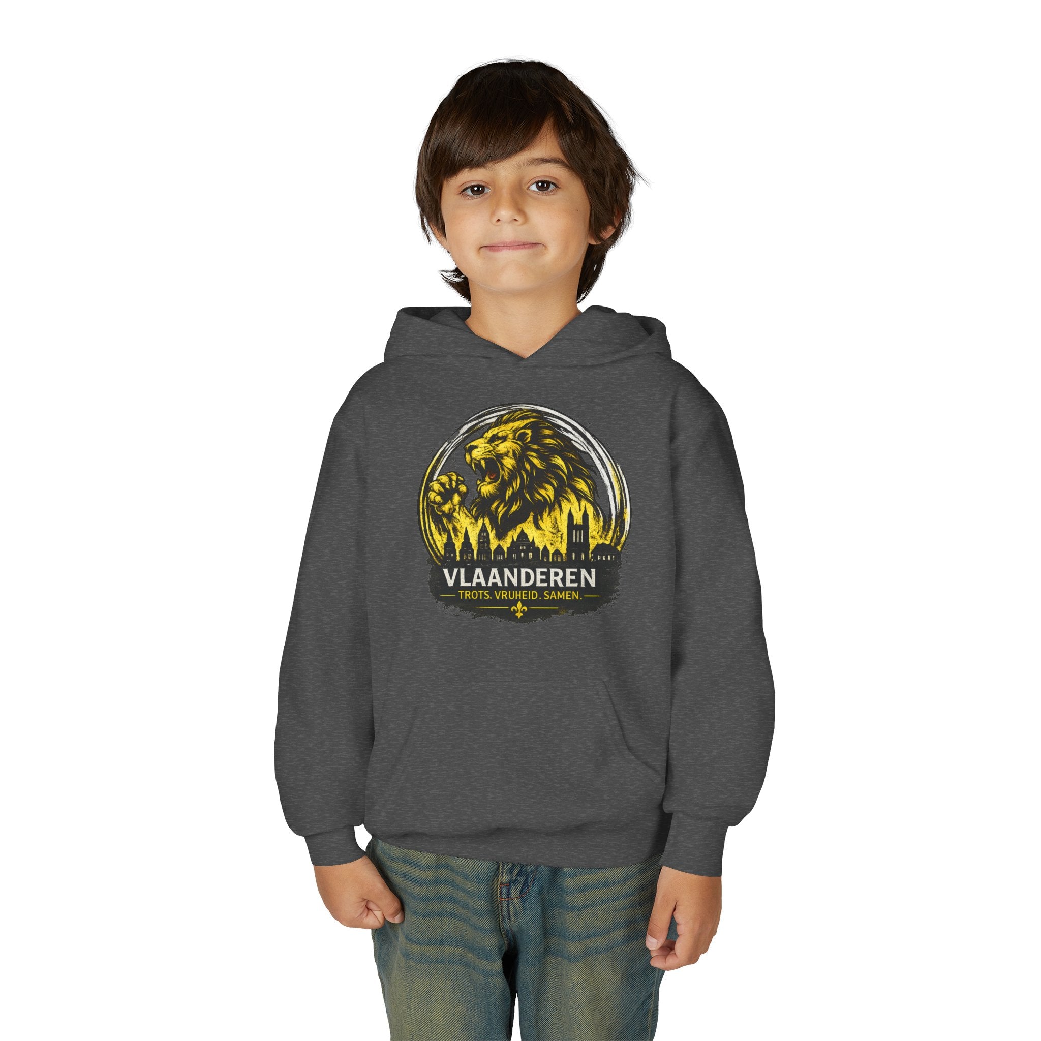 Premium Vlaamse Leeuw Youth Heavy Blend Hooded Sweatshirt | VlaamseKracht®